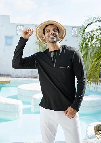 Men's Henley Shirts Short/Long Sleeve Casual Cotton T-Shirt Classic Button Basic Stylish Tees Tops3