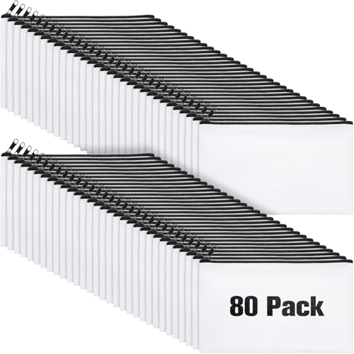 Image of Reginary 80 Pack Canvas Zipper Makeup Bags Bulk Pencil Pouches Blank DIY Craft Canvas Cosmetic Bag Pouch with Zipper for Makeup Cosmetic Toiletry Stationary Storage(White and Black Zippers)