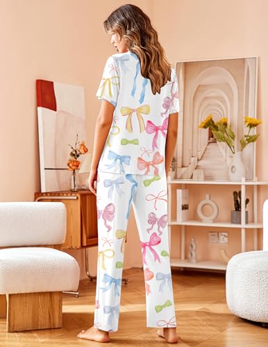 Image of Avidlove Women Pajamas Set Notch Collar Soft Sleepwear Pjs Short Sleeve Button Down Nightwear with Long Pants