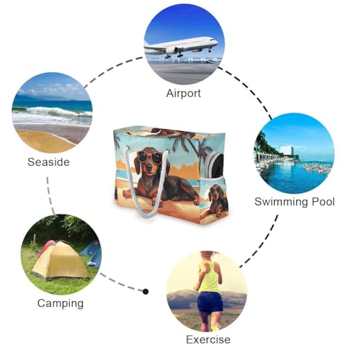 Image of Beach Tote Bags for Women, Turtle Flower Starfish Large Beach Shoulder Bag Pool Bags Purse
