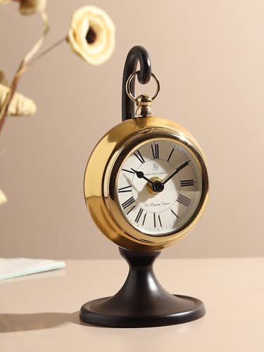 Image of Decor de Maison Brings Handcrafted Seishi Table Clock for KidsRoom, Living Room, Bedroom, Study Table|Classic Non-Ticking Tabletop Battery Operated Analog Desk Clock in Gold (10x10x30cm)