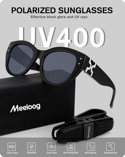 Meeloog Polarized Sunglasses Fit Over Glasses For Women, Trendy Round Sun Glasses Lightweight Wrap Around Shades MST00803
