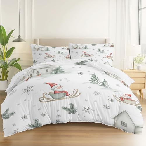 Bettwäsche Weiß 180 x 200 cm Weihnachten Süße Zwerge Wende...