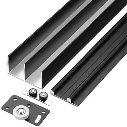 Peakjune Kit Porte Coulissante,Rail Porte Coulissante Double,Rail pour Porte Coulissante,Rail