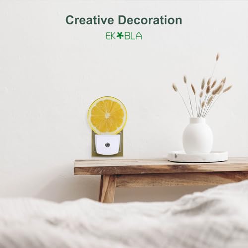 Image of EKOBLA Yellow Lemon Slice Night Light, Funny Night Lights Plug into Wall with Dusk to Dawn Sensor, Cute Fruit Design Plug-in Nightlight for Bedroom Bathroom Hallway