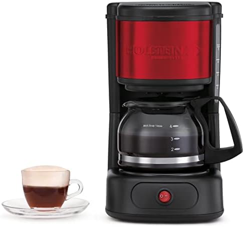 Holstein Housewares 5 Cup Coffee Maker, Black/Metallic Red - User Friendly One-Touch Operation