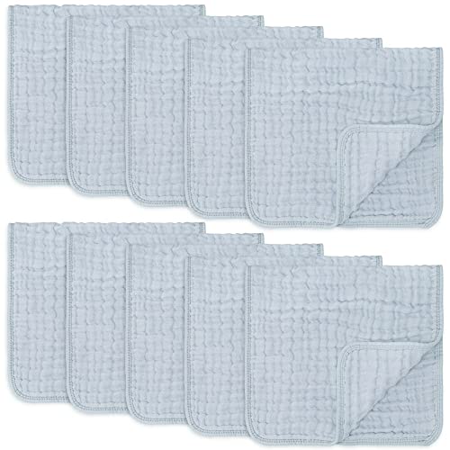 Image of Comfy Cubs Muslin Burp Cloths Large 100% Cotton Hand Washcloths for Babies, Baby Essentials 6 Layers Extra Absorbent and Soft Boys & Girls Baby Rags for Newborn Registry (Slate 10-Pack, 20" X10")
