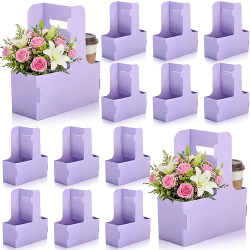 Kosiz 60 Pcs 2 Cup Drink Carrier with Handle 6.9 x 3.2 x 8.9 Inch Coffee Holder Paperboard Drink Carrier for Hot and Cold Beverage Takeout Cafe and Restaurant Xmas Wedding Food Delivery(Taro Purple)