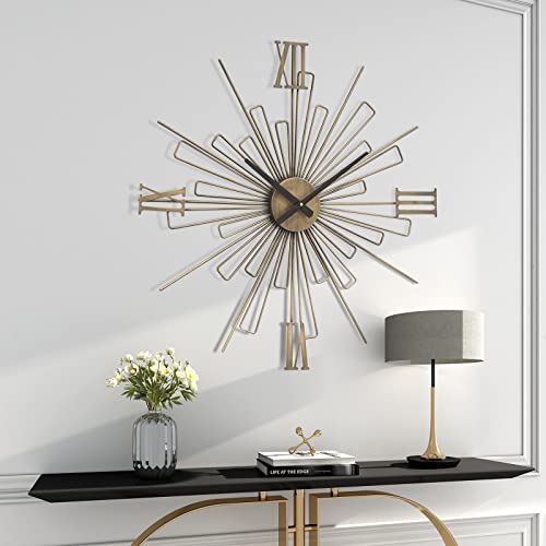 Thcisl Starburst Wall Clock Decor Silent Modern 24 Inch Art Large Clock Wall Decor For Living Room, Kitchen, Bedroom Battery Powered Wall Clock Gold #TOP3