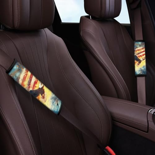 Image of AFPANQZ 4th of July Eagle Flag 2 Pack Car Seat Belt Pads Covers Harness Universal Fit Cute Safety Seatbelt Comfortable Pads Cushion for Adults Kids Non-Slip Shoulder Straps