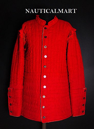 NauticalMart Medieval Thick Padded Gambeson Coat Aketon Jacket Armor Red Cotton Fabrics