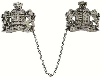 Silver Plated Ten Commandments and Lions Tallit Clip