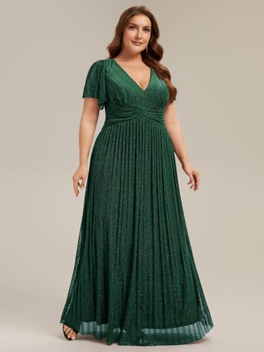 Image of Ever-Pretty Women's Plus Size Glitter Formal Dresses for Curvy Women A Line V Neck Gala Mother of Bride Dress Evening Gown