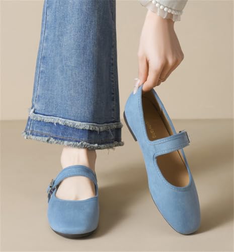 Suede Ballet Flats for Women French Retro Mary Jane Dress Flat Soft Suede Shoes Casual Buckle Shoes for Work Travel 20252