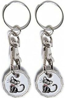 Fabulouz 2 X NEW SHAPE 12 Edge Sided Trolley Token £1 Coin Pound Shopping Key Ring Clasp Supermarket Locker Gift(REDESIGNED) (2 X CAT)