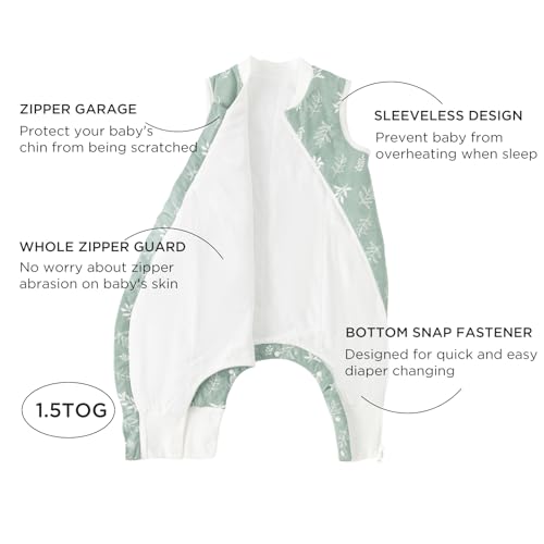 Image of Duomiaomiao 1.5 TOG Toddler Sleep Bag 12-24 Months 100% Cotton Four Season Side Open Zipper Baby Sleep Sack with Feet, Breathable Toddler Wearable Blanket