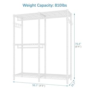   VIPEK-V4-Garment-Rack-for-Hanging-Clothes-Portable-Wardrobe-Freestanding-Closet-Organizer-Heavy-Duty-Clothes-Rack-Metal-Clothing-Rack-with-3-Hanging-Rods-2-Side-Hooks-Max-Load-810lbs-White