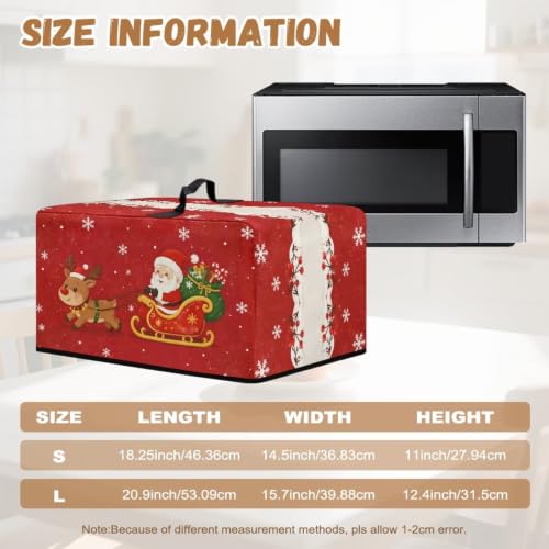 Image of Microwave Cover for Christmas Holiday Decor, Dustproof Small Electrical Appliance Protector Kitchen Decor, L, 20.9 x 15.7 x 12.4 Inches, Santa Claus Reindeer Red Print