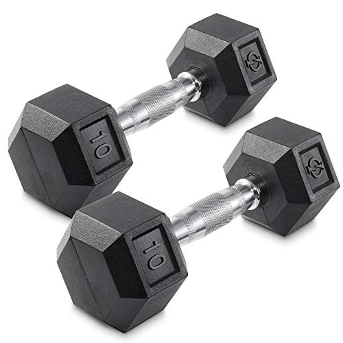 Philosophy Gym Rubber Coated Hex Dumbbell Hand Weights, 10 lb Pair
