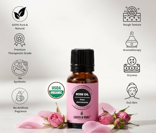 Image of Earth N Pure Rose Essential Oil | 100% Pure & Natural | Steam Distilled | For Aromatherapy, Diffuser, Skin & Hair Care | 15ml