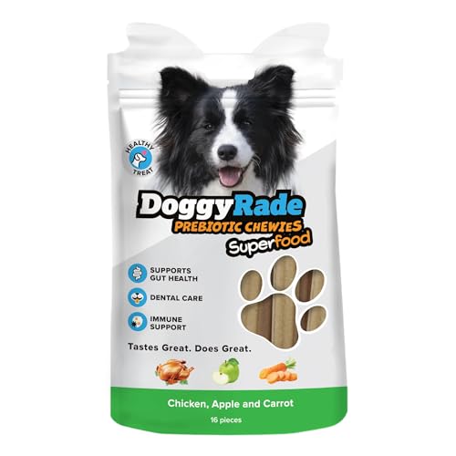 DoggyRade Prebiotic Superfood Hühnerleber, Apfel & Karotte für Hunde 16 Leckerlis pro Packung - Darmgesundheit - Immununterstützung - Zahnpflege
