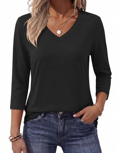 Image of Zeagoo Womens Blouse Casual 3 /4 Length Sleeve V Neck Basic T-Shirts Spring Summer Cute Tunic Tops Business Work Tees