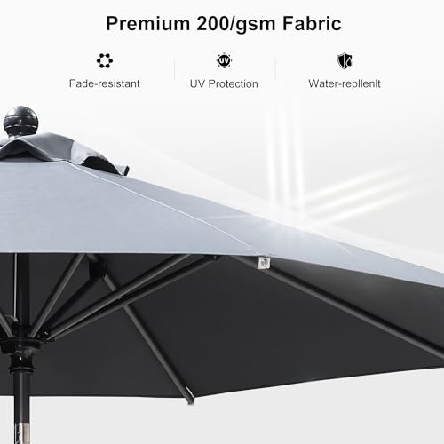 Image of PURPLE LEAF Patio Market Umbrella 10' Round Dual Tilt Gray 8 Metal Ribs