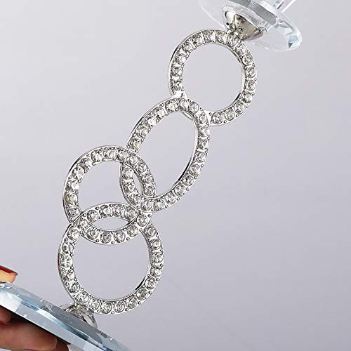 Clear Crystal Glass Pillar Candle Holder, Taper Candle Stand Candlesticks With Rhinestones Circles- Pack Of 2Pcs (Silver) #TOP2