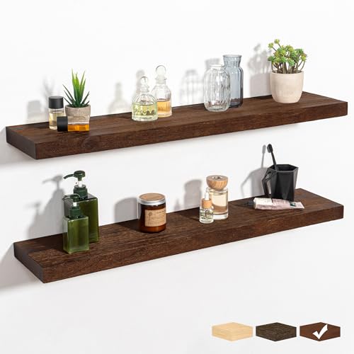 RICHFOCUS Rustic Wooden Floating Shelves for Wall - 36 Inch Wood Shelves Set of 2-7.9 Inch Deep...