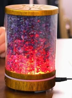 Crystal Aroma Diffuser with LED Mood Light, Wood Grain Base, Color Changing, Purple Crystal Stones, USB Powered, for Home, Perfume, Essential Oils