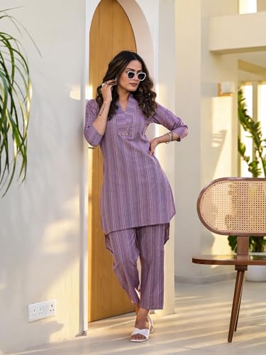 Image of YUFTA Blue Cotton Striped Print Co-ord set (1920CRDBL )