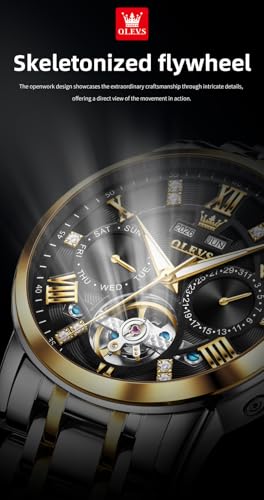 Image of OLEVS Mens Automatic Mechanical Watch Skeleton Tourbillon Luxury Dress Stainless Steel Wrist Watch