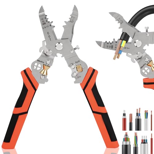 Image of Wire Stripper Cutter Crimping Tool - 9 in 1 Wire Stripper Tool with Cutter Crimper Function AWG 22-10 Wire Cutters Pliers for Wire Splitting,Stripping,Cutting,Crimping, Clamping,Winding,Sharpening
