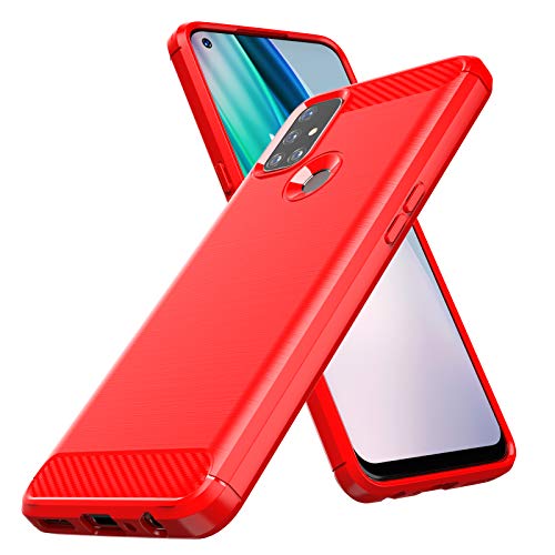 Dretal OnePlus Nord N10 5G Case, Shock-Absorption Slim Fit Flexible TPU Case Brushed Texture Soft Rubber Protective Cover for OnePlus Nord N10 5G (OnePlus Nord N10 5G Case-Red)