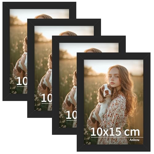 Set de 4 Marcos de Fotos 10x15 cm, Decoración del Hogar PVC Marcos de Fotos, Estilo Moderno para Exhibición en Pared o Mesa, Opción para Espacios de Arte, Oficinas y Hogares - Negro Mate
