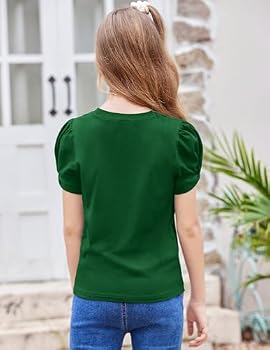 Arshiner T-Shirt Fille Manches Bouffantes Col Rond Coton - Tee Casual Été 4-13 Ans
