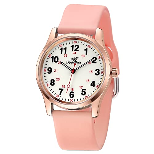 ManChDa Waterproof Watches for Women Watch for Men Silicone Watch with Second Hand Medical Nurse Watch for Women Men Students Nursing Watch Luminous Watch 24 Hours Pink
