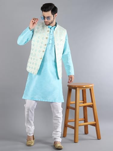 Image of Uri and MacKenzie Men's Silk Blend Kurta Pajama with Designer Ethnic Nehru Jacket /Modi Jacket