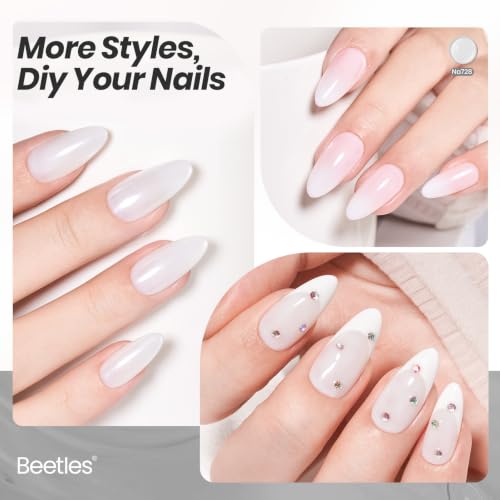 Image of Beetles Milky White Gel Nail Polish - 15ml Neutral Jelly Nude Nail Polish Base Color Nail Concealer Sheer Translucent Effect Soak Off UV LED French Nail Art Salon DIY Manicure Gift for Women 0.5Oz