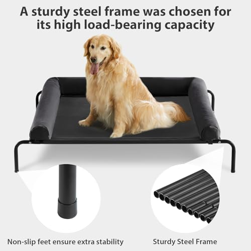 RRPETHOME Large Elevated Cooling Dog Bed, Raised Dog Cot Beds for Large Dogs, Elevated Outdoor Pet Cot, Chew Proof Portable Cooling Pet Cot with Skid-Resistant Feet and Breathable Mesh by RRPETHOME - Image 6