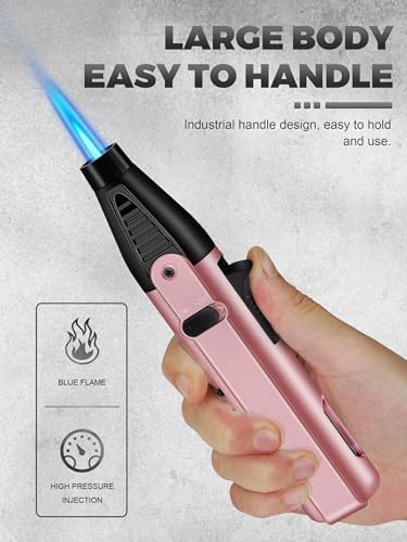 WANBRO 4 Pack of Torch Lighter, Windproof Jet Flame, Butane Gas Refillable, with Safety Lock & Visible Window, Long Blow Torch Lighters for Candle, Stove, Creme Brulee, Kitchen (Gas NOT Included)