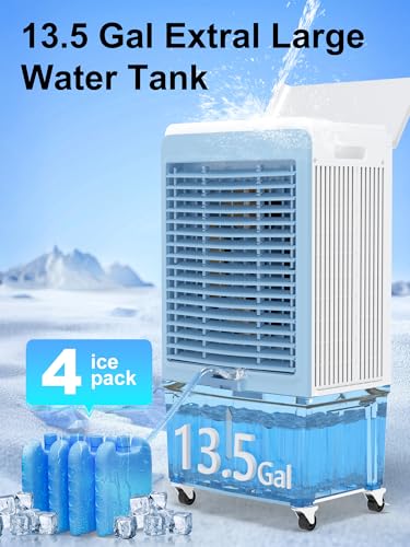 Image of Uthfy 6000 CFM Swamp Cooler Air Conditioner, Outdoor Evaporative Air Cooler with 13.5 Gal Water Tank, Remote, 120 Oscillation, 12H Timer, 47 inch Portable AC with Copper Motor for Patio, Garage