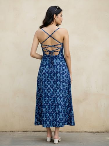 Image of Aahwan White Printed Round Neck Sleeveless Backless Long Indo Western Fusion Dress for Women's & Girl's