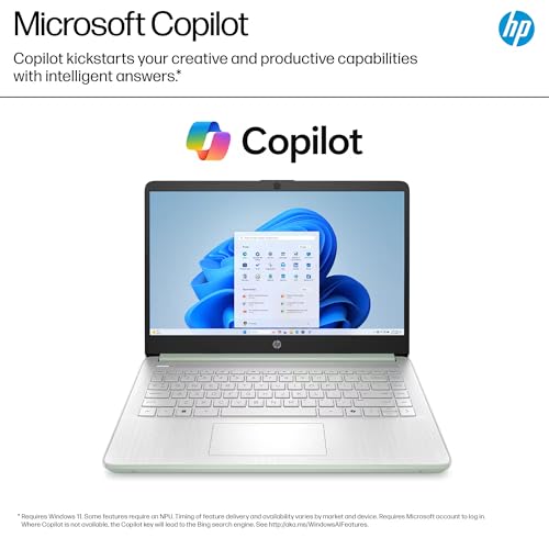 Image of HP 14 inch Laptop Ultra-Portable Computer 2026 Student Business, MS Office, Copilot AI, Intel 4-Core CPU, 4GB RAM, 628GB Storage (128GB UFS+500GB Ext), Long Battery, MaxsolAccessory, Win 11 Pro, Green