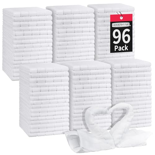 HOMERHYME White Washcloths 96 Pack, Microfiber Face Cloths, Soft Bulk Face Wash Cloth, Lint Free Quick Dry Absorbent Reusable Fingertip Towels for Showering, Bathroom, Kitchen, Spa, Gym