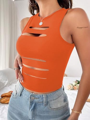 Image of LovelyWholesale Women Sexy Cut Out Crop Tank Tops Crew Neck Summer Sleeveless Top