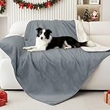 Smiry Waterproof Dog Bed Blanket, Leakproof Pet Throw Blanket for Bed Couch Sofa, Reversible Sherpa Fleece Furniture Protector Cover for Small Medium Large Dogs Cats (Grey, 50x60 inches)
