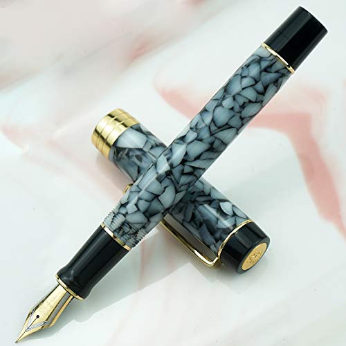 Jinhao 100 Centennial Resin Fountain Pen Marble Gray, Iridium Fine Nib Gold Trim Converter Pen Writing Pen #TOP6