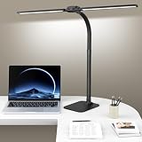 Kary Led Schreibtischlampe Dimmbar mit fuß, 24W Ultra Hell Doppelkopf tischlampe für Büro, Arbeit, Design,Lesen, Augenpflege Lampe mit Fernbedienung und USB-Ladeanschluss, Schwarz