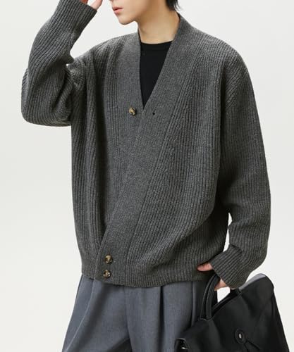 POHADON Vintage Cardigan Sweater for Men Fall Winter Y2k Aesthetic Grandpa Grunge Button Down Cardigan Japanese Knit Tops3